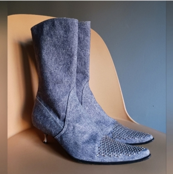 Mario Bologna Denim Heeled Boots Size 38.5 - Picture 3 of 12